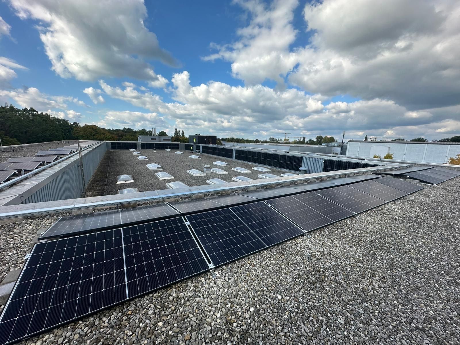 Aufgeständerte Modulreihen der fertigen Photovoltaikanlage